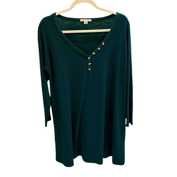 American Eagle Thermal Ribbed Shirt Dress | Casual Emerald Green | Fall Vibes - Picture 1 of 3